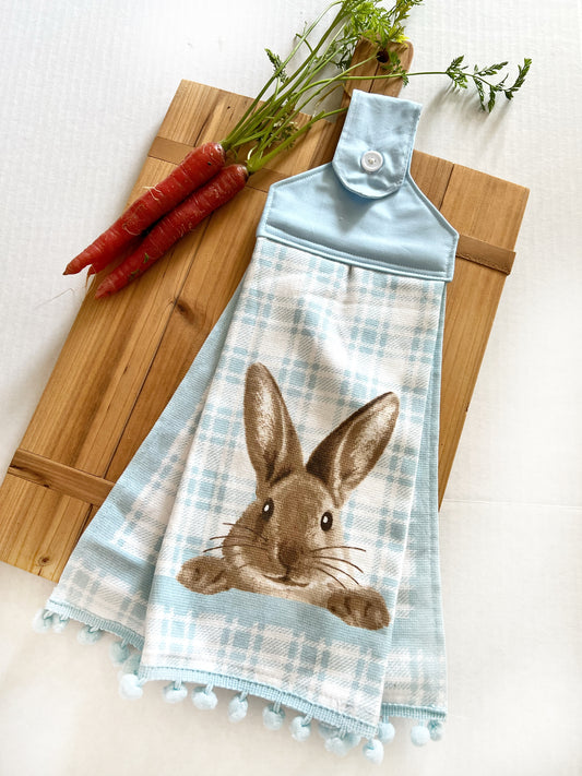 Bunny on blue plaid Kitchen Towel