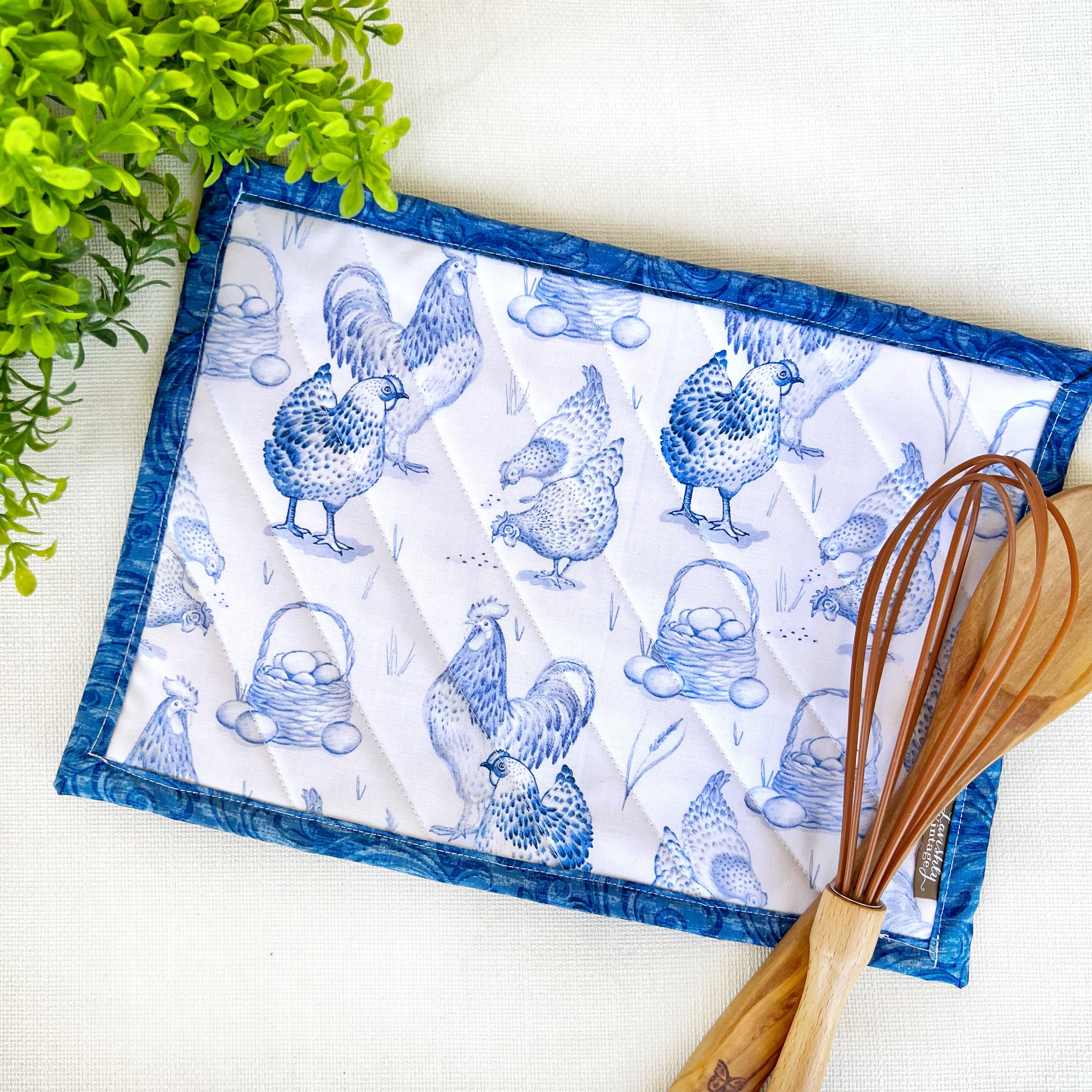 Blue chickens Hot Pad
